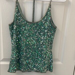 Sequin Embellished Green Tank Top